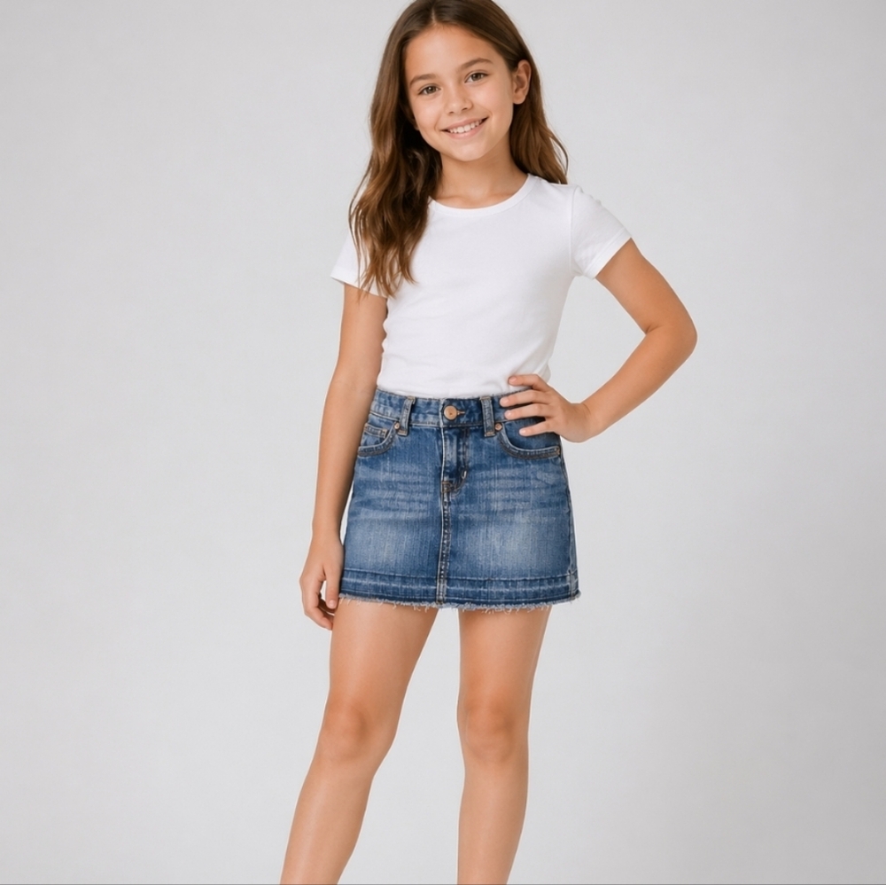 Girls 8 Distressed Wiskered Raw Hem Jean Skirt Size Adjusters
